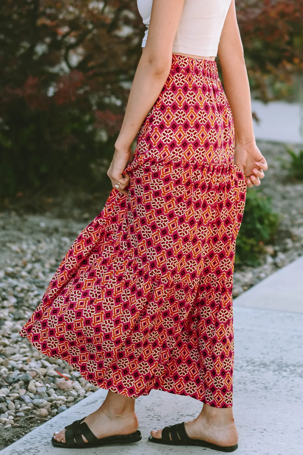 Rose Vintage Boho Floral Print Tiered Maxi Skirt sold by Beagle Boutique product image thumbnail 3