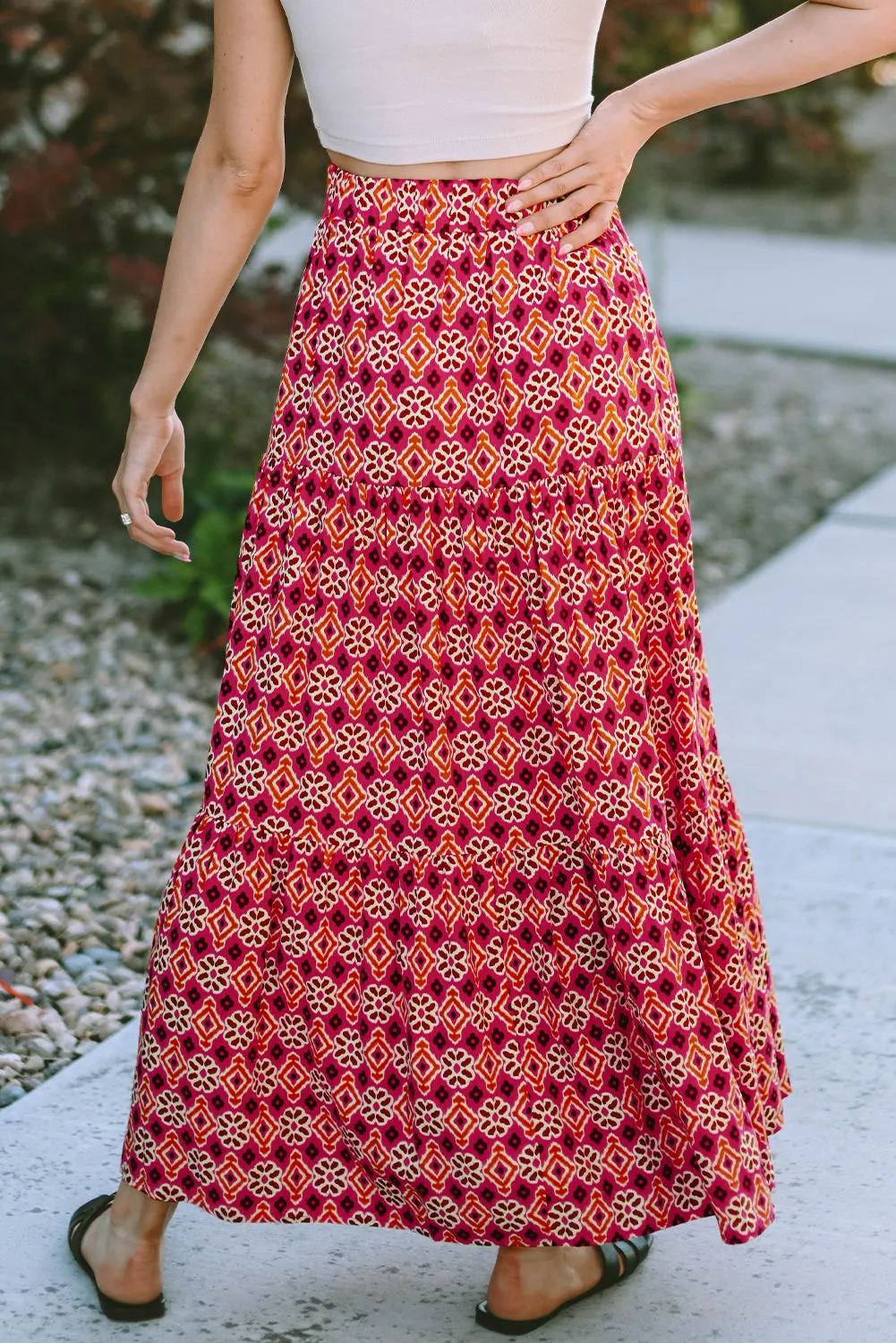 Rose Vintage Boho Floral Print Tiered Maxi Skirt sold by Beagle Boutique product image thumbnail 2