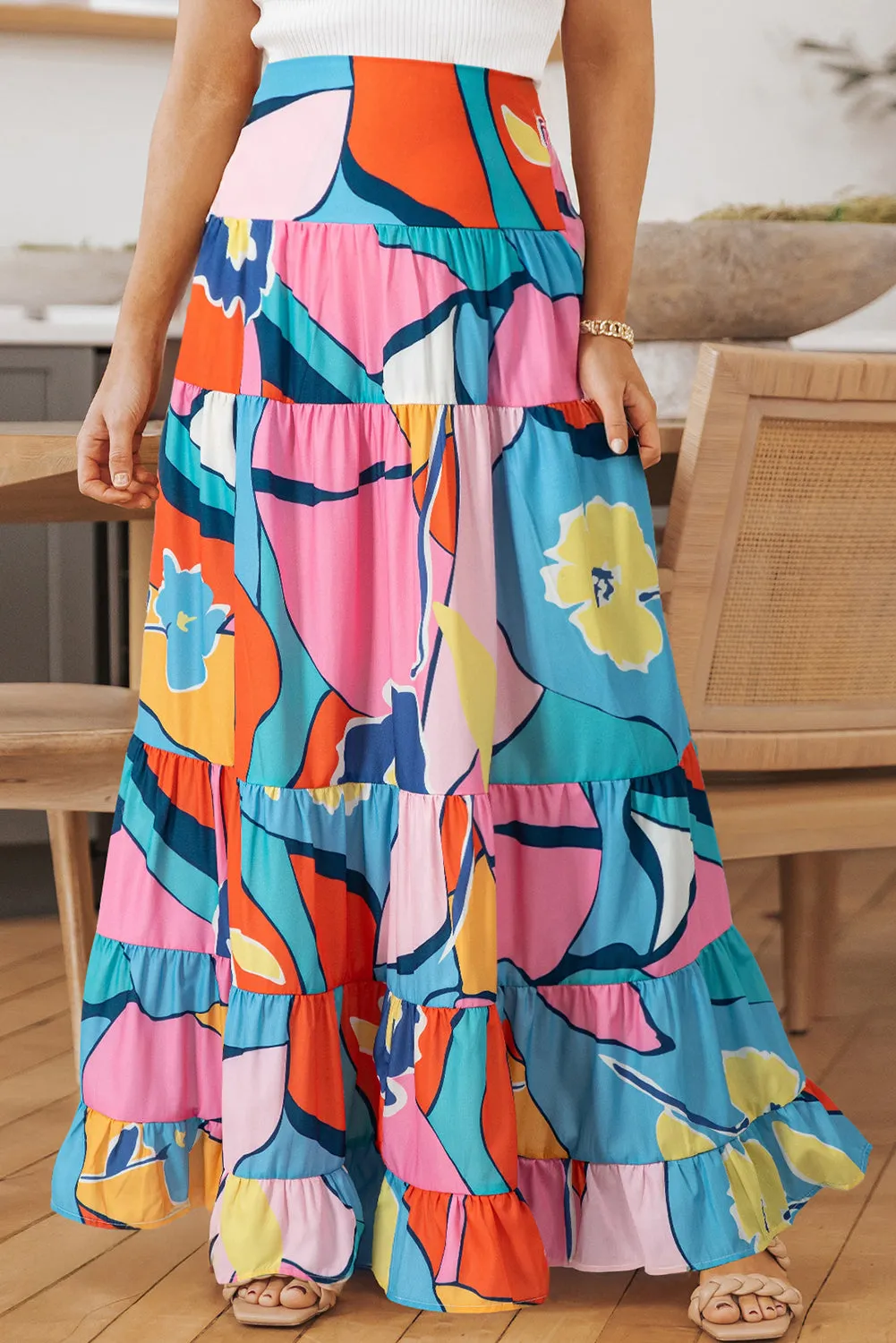 Pink Printed Pocketed High Waist Maxi Skirt sold by Beagle Boutique