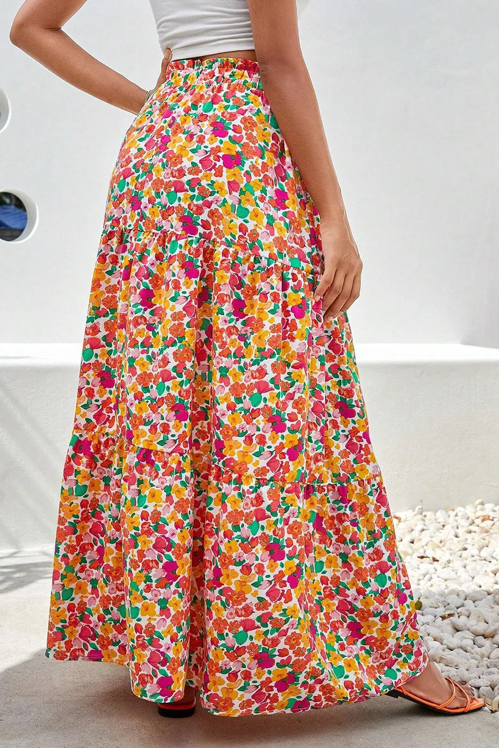 Yellow Boho Floral Print Tiered Long Skirt sold by Beagle Boutique product image thumbnail 2