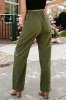 Green Drawstring Elastic Waist Pockets Long Straight Legs Trousers sold by Beagle Boutique