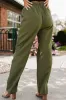 Green Drawstring Elastic Waist Pockets Long Straight Legs Trousers sold by Beagle Boutique