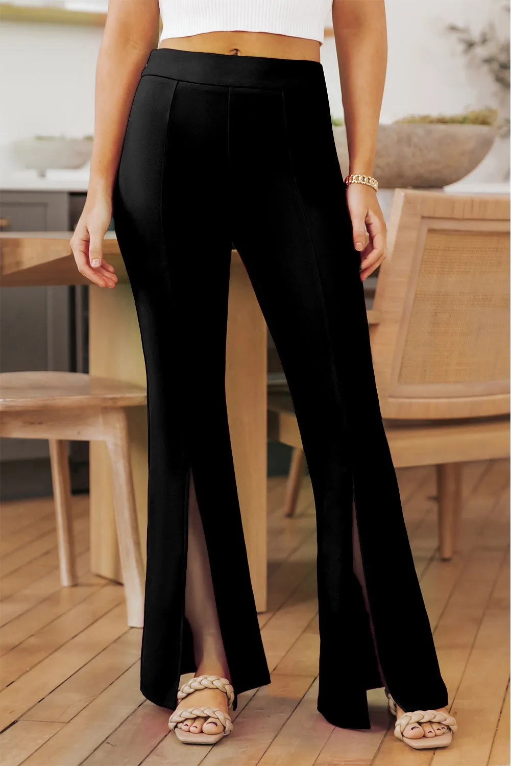 Black Split Hem High Waist Trousers sold by Beagle Boutique