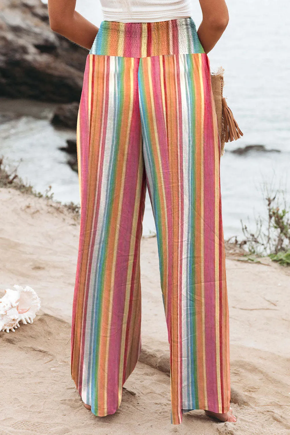 MultiColour Striped Smocked High Waist Wide Leg Trousers sold by Beagle Boutique product image thumbnail 2