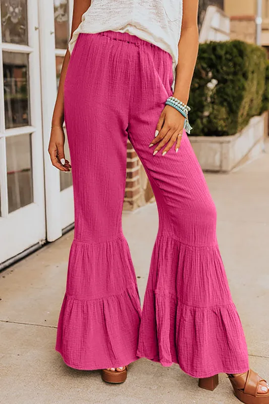 Rose Textured High Waist Ruffled Bell Bottom Trousers sold by Beagle Boutique