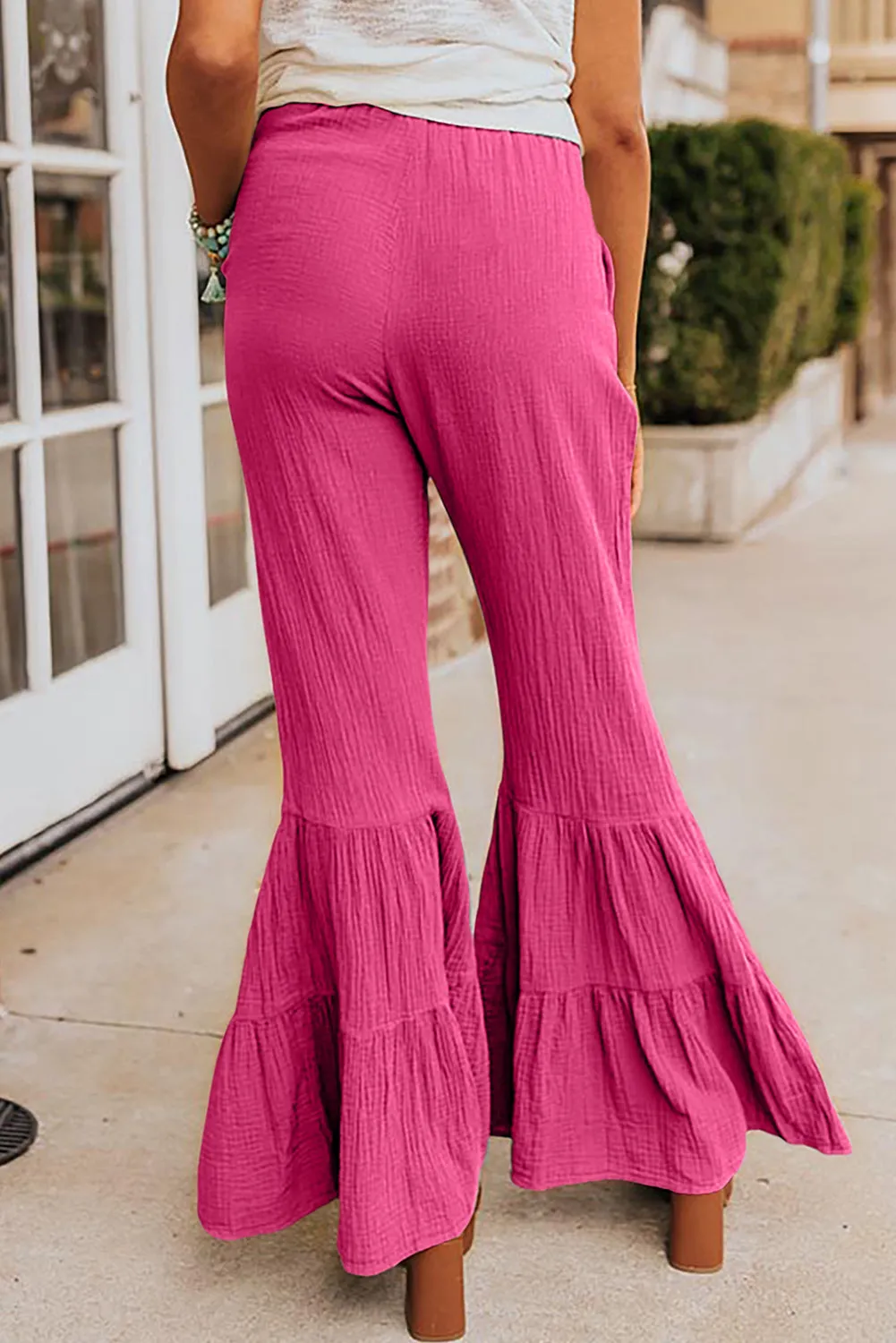 Rose Textured High Waist Ruffled Bell Bottom Trousers sold by Beagle Boutique product image thumbnail 2