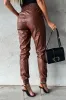 Brown Smocked High-Waist Leather Skinny Trousers sold by Beagle Boutique