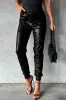 Brown Smocked High-Waist Leather Skinny Trousers sold by Beagle Boutique
