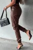 Brown Smocked High-Waist Leather Skinny Trousers sold by Beagle Boutique