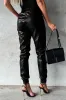 Brown Smocked High-Waist Leather Skinny Trousers sold by Beagle Boutique