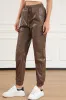 Brown Leather Tie Waist Jogger Trousers sold by Beagle Boutique
