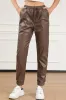 Brown Leather Tie Waist Jogger Trousers sold by Beagle Boutique