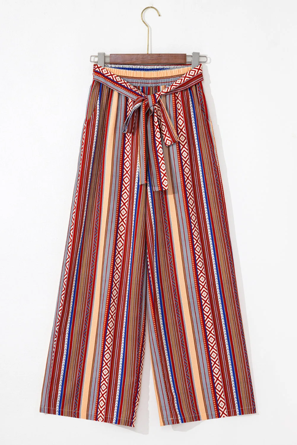 Red Boho Ethnic Striped Print Tie Waist Wide Leg Trousers sold by Beagle Boutique product image thumbnail 4