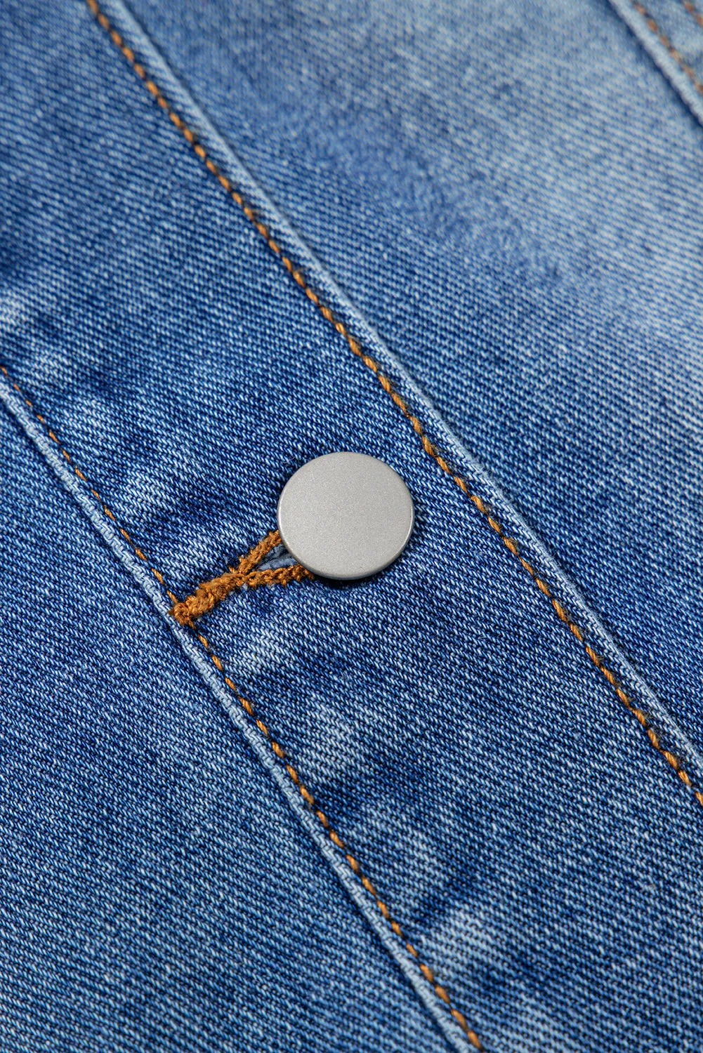 Peacock Blue Ruffled Frayed Short Sleeve Plus Size Denim Jacket sold by Beagle Boutique product image thumbnail 5