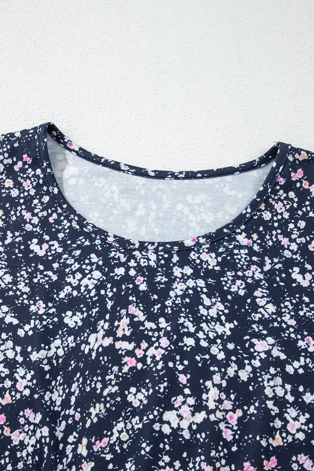 Blue Floral Colour Block Patchwork Ruffled Hem Round Neck Blouse sold by Beagle Boutique product image thumbnail 5