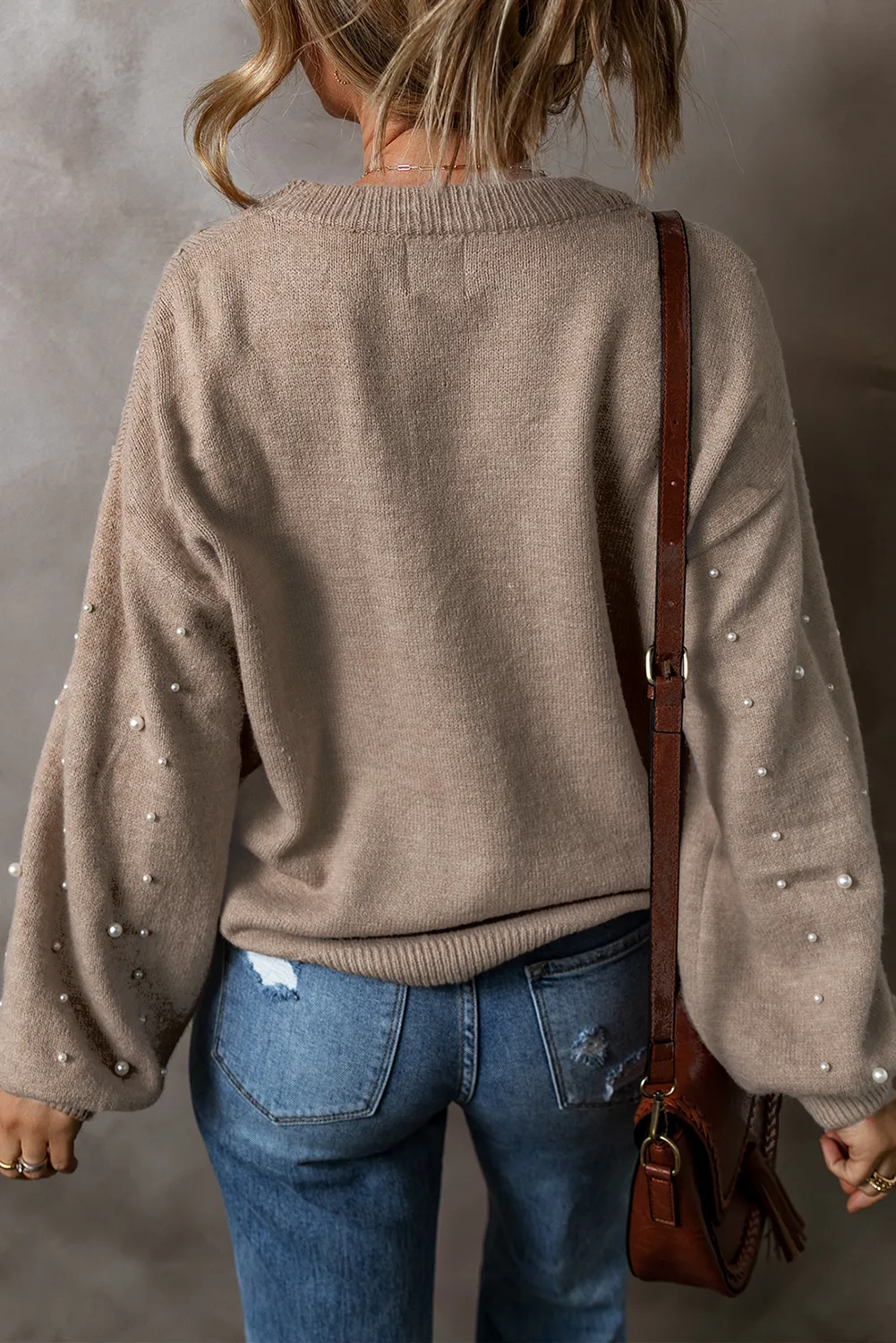 Smoke Grey Pearled Drop Shoulder Plus Size Sweater sold by Beagle Boutique product image thumbnail 2
