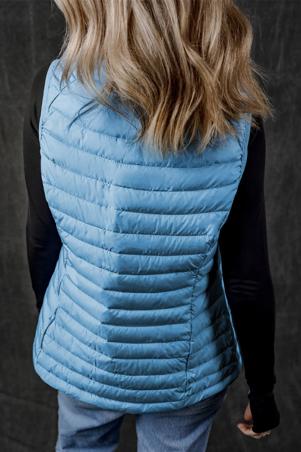 Sky Blue Plush Collared Quilted Zipped Puffer Vest sold by Beagle Boutique product image thumbnail 2
