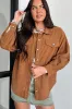 Cinnamon Corduroy Flap Pocket Button Up Round Hem Shacket sold by Beagle Boutique