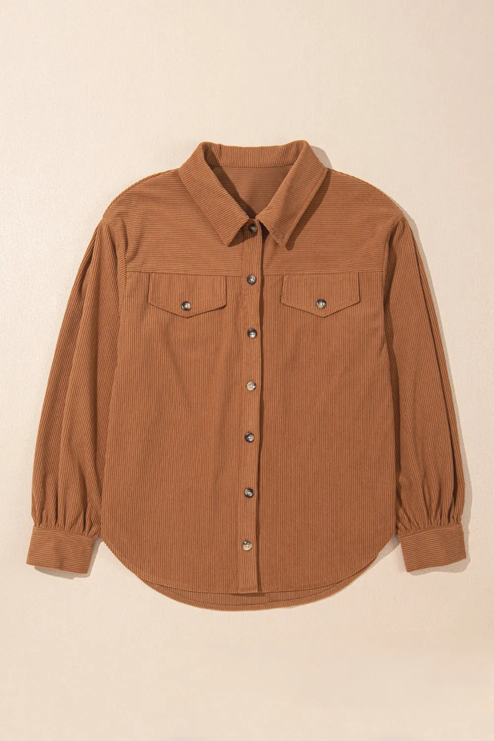Cinnamon Corduroy Flap Pocket Button Up Round Hem Shacket sold by Beagle Boutique product image thumbnail 4