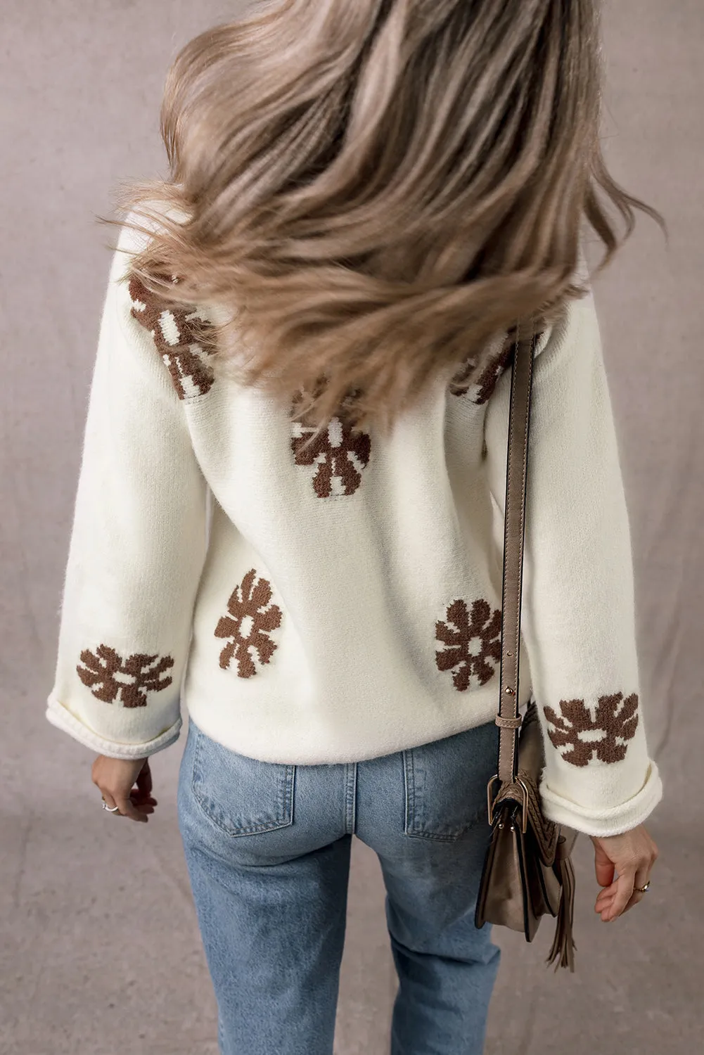 White Colourblock Floral Pattern Round Neck Sweater sold by Beagle Boutique product image thumbnail 2