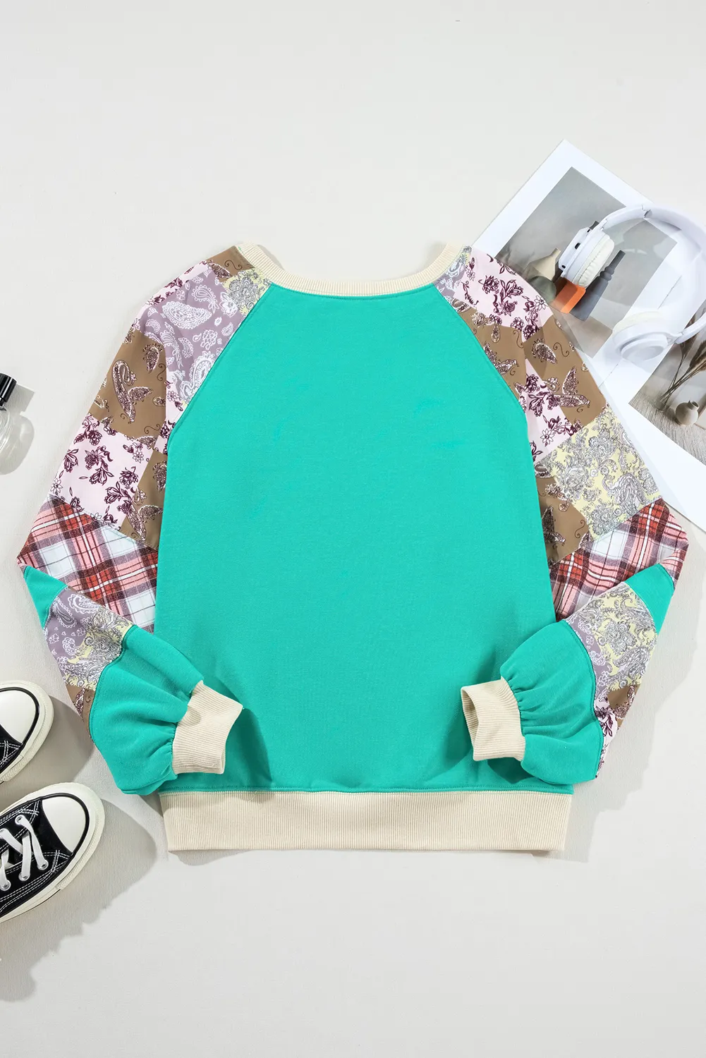 Plaid Vintage Paisley Patchwork Long Sleeve Raglan Top sold by Beagle Boutique product image thumbnail 2