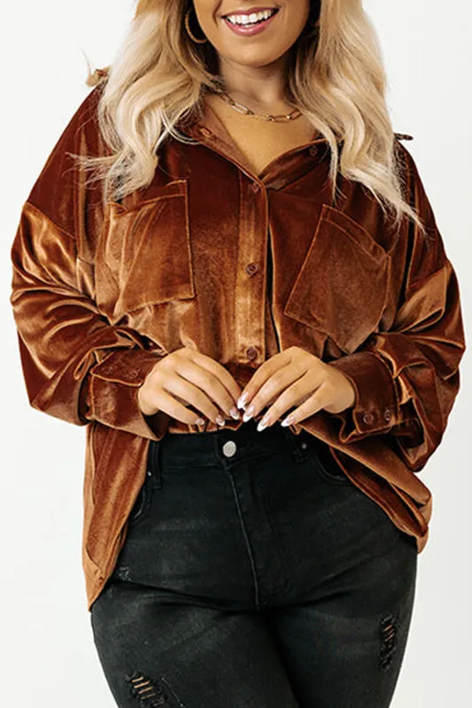 Chestnut Plus Size Velvet Chest Pocket Drop Shoulder Shirt sold by Beagle Boutique
