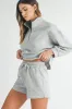 Light Grey Stand Neck Zipped Sweatshirt and Shorts Set sold by Beagle Boutique