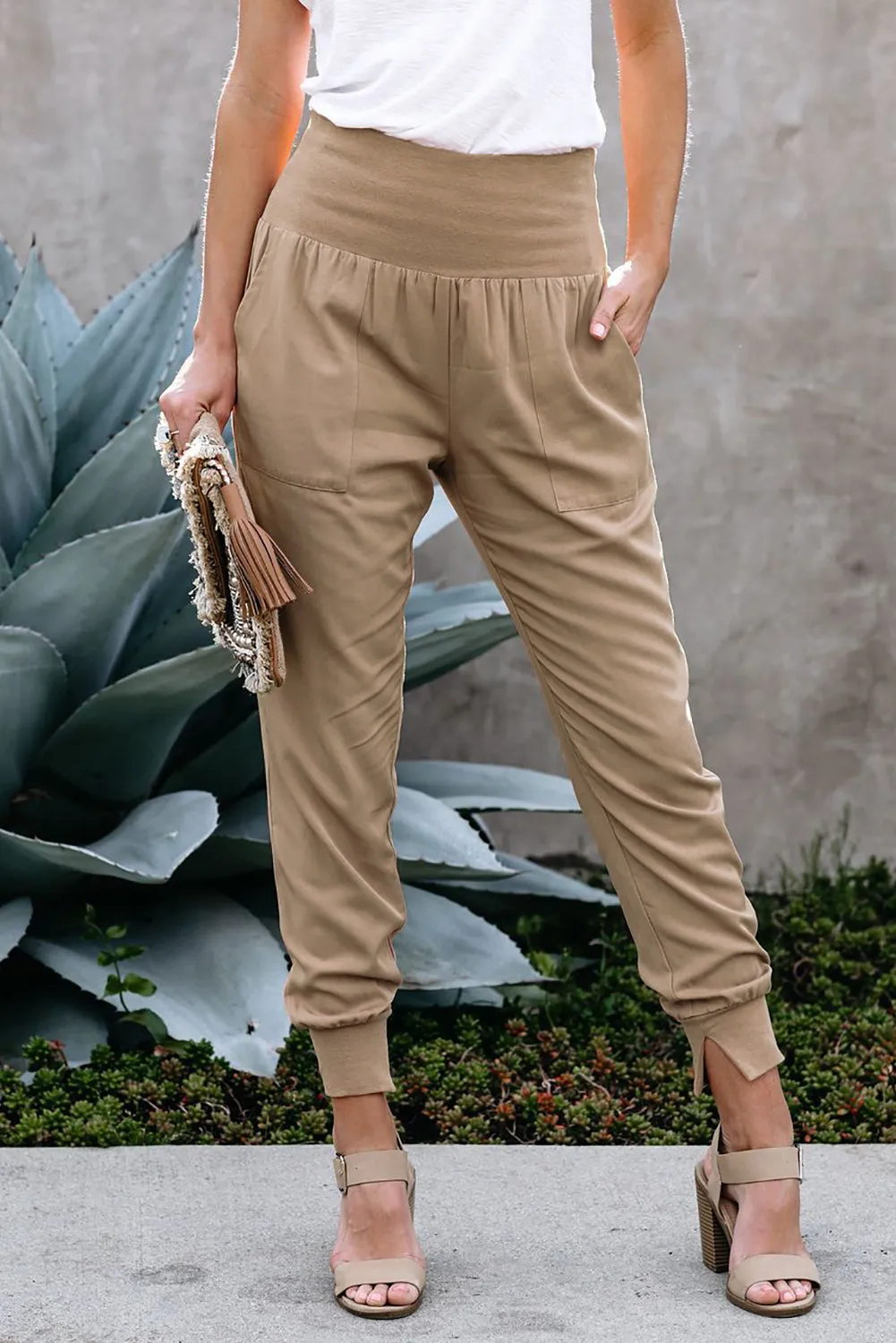 Khaki Pocketed Casual Joggers sold by Beagle Boutique product image thumbnail 3