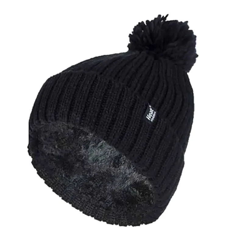 Ladies Ribbed Cuffed Thermal Pom Pom Bobble Hat made by Beagle Boutique