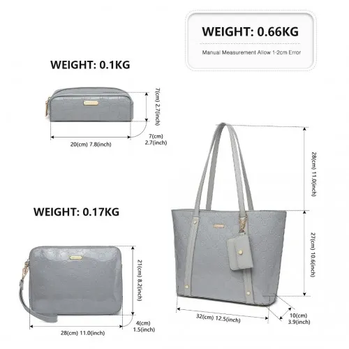 LD2217 - Miss Lulu 4 Pieces Glossy Leather Tote Bag Set - Grey sold by Beagle Boutique product image thumbnail 4