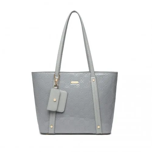 LD2217 - Miss Lulu 4 Pieces Glossy Leather Tote Bag Set - Grey sold by Beagle Boutique product image thumbnail 2
