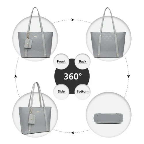 LD2217 - Miss Lulu 4 Pieces Glossy Leather Tote Bag Set - Grey sold by Beagle Boutique product image thumbnail 3