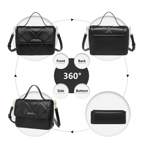 LT2201 - Miss Lulu Diamond Quilted Leather Chain Shoulder Bag - Black sold by Beagle Boutique product image thumbnail 3