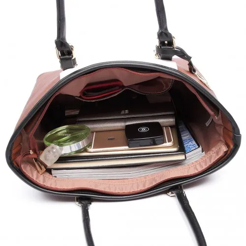 LG6632 - Miss Lulu Leather Look V-Shape Multicolour Tote Bag - Grey sold by Beagle Boutique product image thumbnail 5