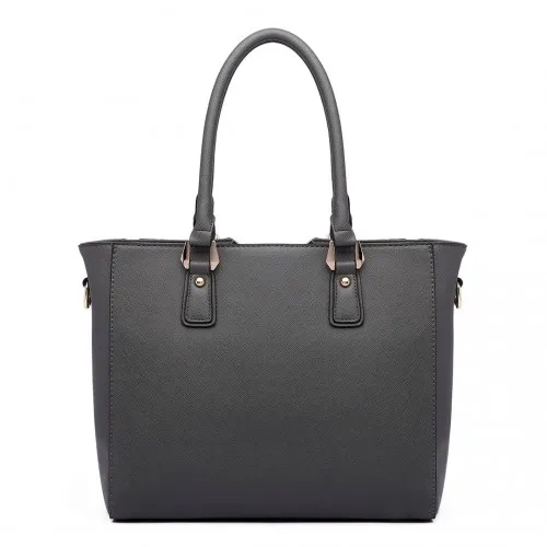 LG6632 - Miss Lulu Leather Look V-Shape Multicolour Tote Bag - Grey sold by Beagle Boutique product image thumbnail 3