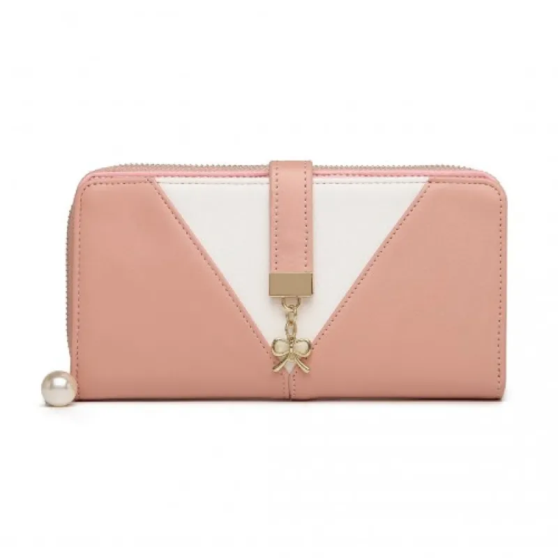 LP2216 - Miss Lulu Two Tone Women's Leather Look Clutch Purse - Pink sold by Beagle Boutique