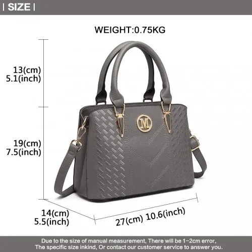 LG6865 - Miss Lulu Leather Look Weave Effect Shoulder Bag - Grey sold by Beagle Boutique product image thumbnail 5