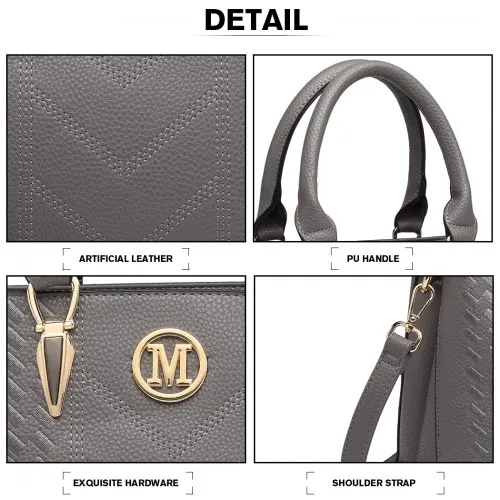 LG6865 - Miss Lulu Leather Look Weave Effect Shoulder Bag - Grey sold by Beagle Boutique product image thumbnail 4