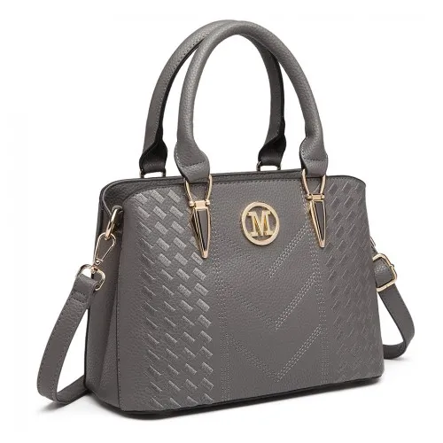 LG6865 - Miss Lulu Leather Look Weave Effect Shoulder Bag - Grey sold by Beagle Boutique product image thumbnail 2