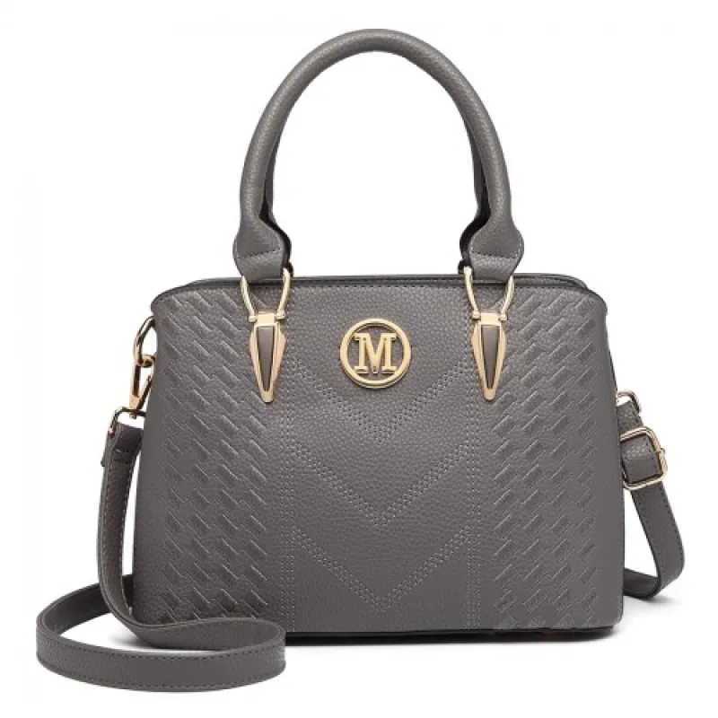 LG6865 - Miss Lulu Leather Look Weave Effect Shoulder Bag - Grey sold by Beagle Boutique