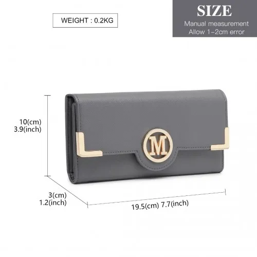 LP2022 - Miss Lulu Leather Look Classic Long Purse - Dark Grey sold by Beagle Boutique product image thumbnail 4