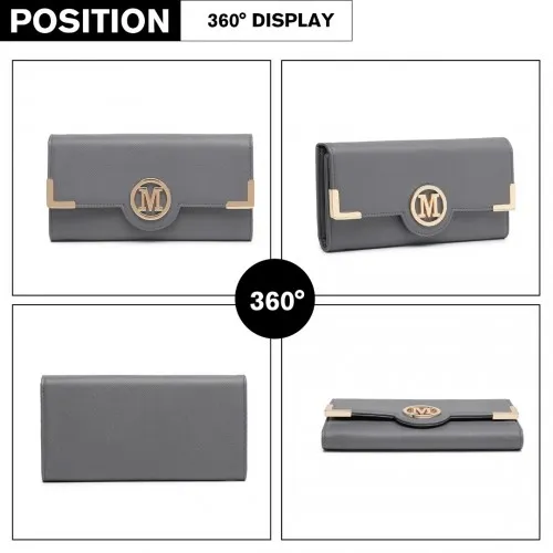 LP2022 - Miss Lulu Leather Look Classic Long Purse - Dark Grey sold by Beagle Boutique product image thumbnail 3