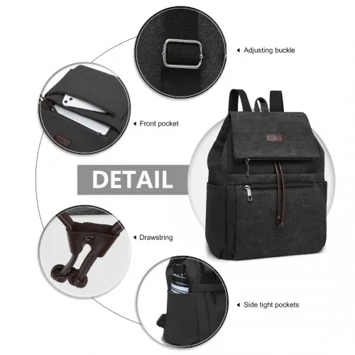 EB2233 - Kono Canvas Clamshell Drawstring School Backpack - Black sold by Beagle Boutique product image thumbnail 5