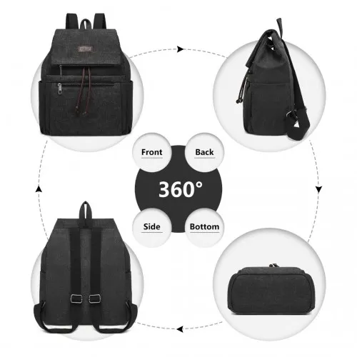 EB2233 - Kono Canvas Clamshell Drawstring School Backpack - Black sold by Beagle Boutique product image thumbnail 3