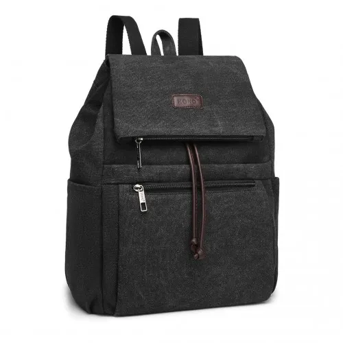 EB2233 - Kono Canvas Clamshell Drawstring School Backpack - Black sold by Beagle Boutique product image thumbnail 2