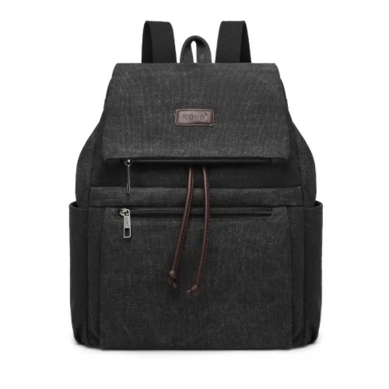 EB2233 - Kono Canvas Clamshell Drawstring School Backpack - Black sold by Beagle Boutique