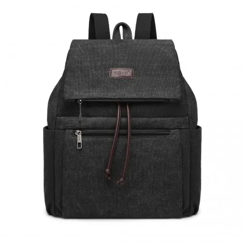 EB2233 - Kono Canvas Clamshell Drawstring School Backpack - Black sold by Beagle Boutique