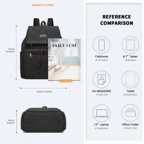 EB2233 - Kono Canvas Clamshell Drawstring School Backpack - Black sold by Beagle Boutique product image thumbnail 4