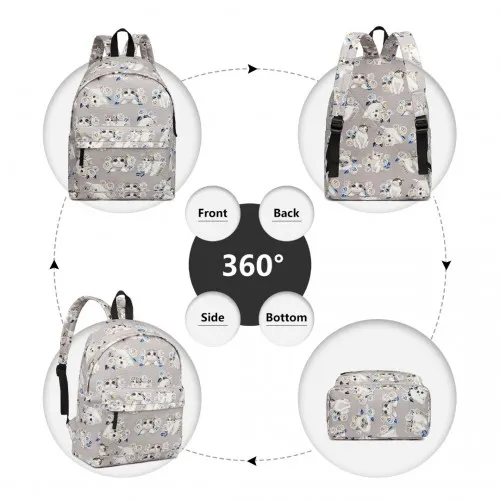 E1401-17CT - Miss Lulu Large Backpack Cat Polka Dot - Grey sold by Beagle Boutique product image thumbnail 3