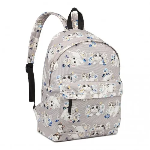 E1401-17CT - Miss Lulu Large Backpack Cat Polka Dot - Grey sold by Beagle Boutique product image thumbnail 2